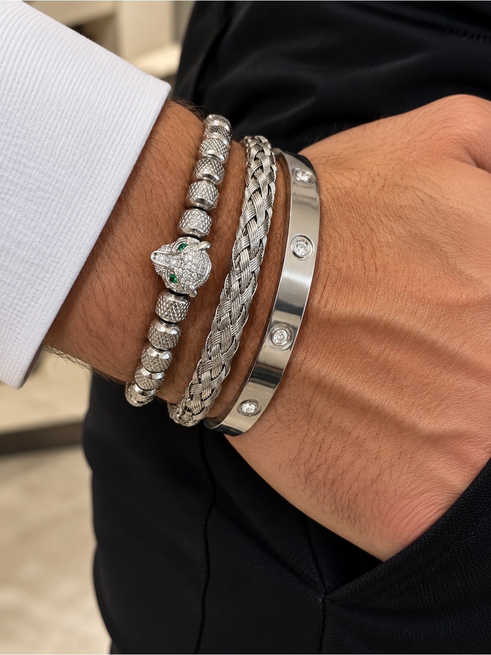 Silver-Tone Bracelet Set Men